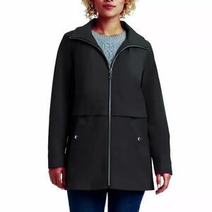 NWT Vince Camuto Womens Chic Hooded Rain Jacket Water Wind Resistant Black, S